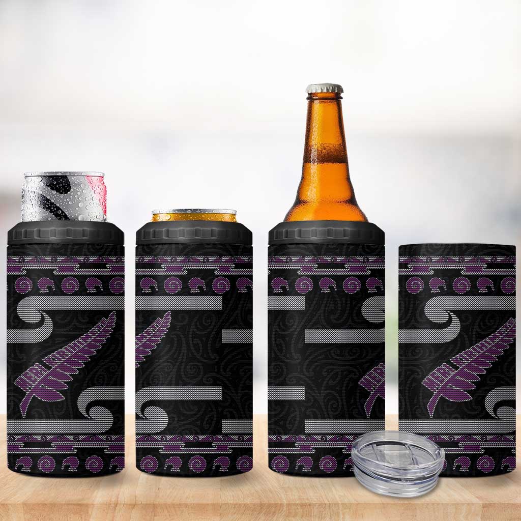 New Zealand Christmas 4 in 1 Can Cooler Tumbler Meri Kirihimete Silver Fern Knit Style Purple Color LT03 - Polynesian Pride