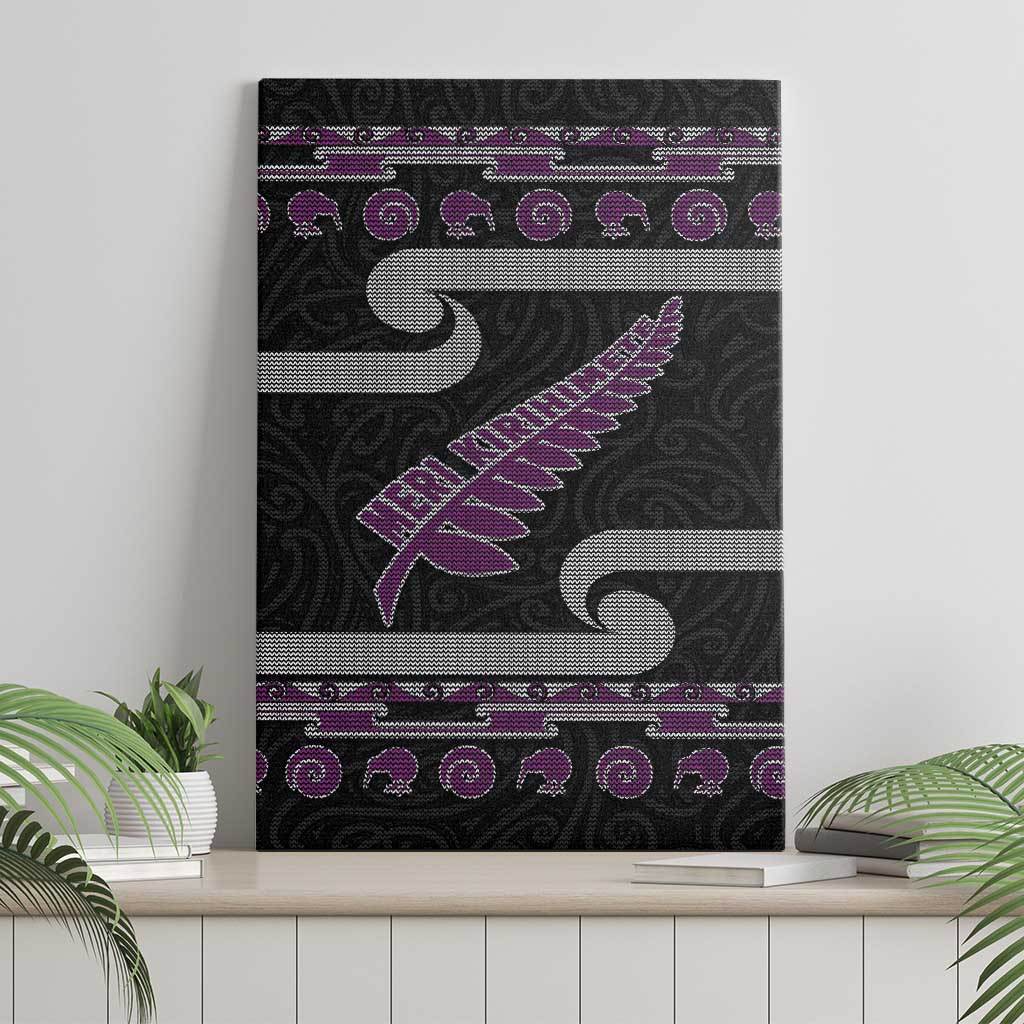 New Zealand Christmas Canvas Wall Art Meri Kirihimete Silver Fern Knit Style Purple Color LT03 - Polynesian Pride
