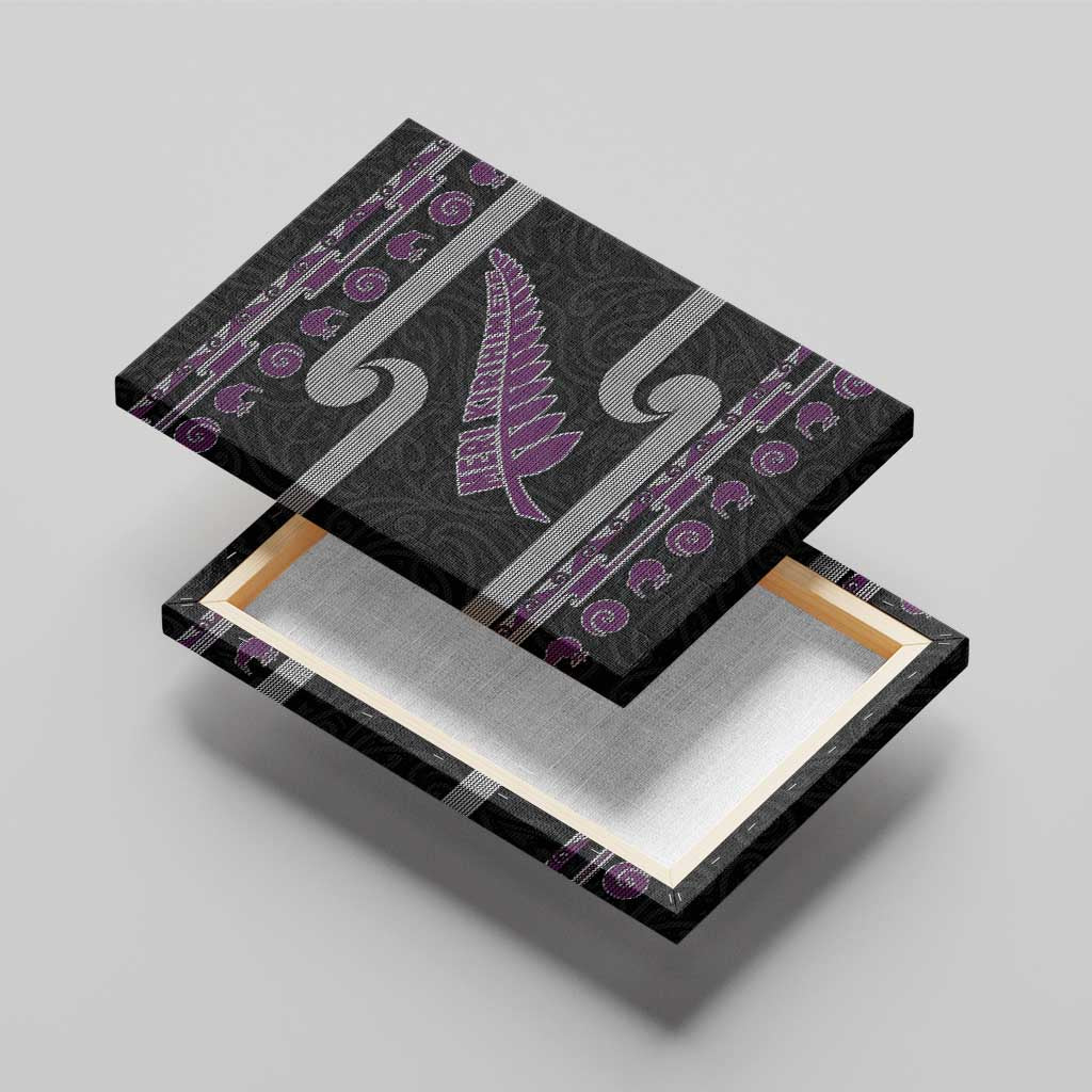 New Zealand Christmas Canvas Wall Art Meri Kirihimete Silver Fern Knit Style Purple Color LT03 - Polynesian Pride