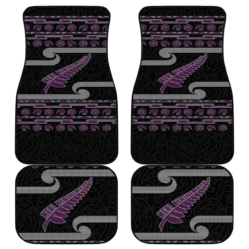 New Zealand Christmas Car Mats Meri Kirihimete Silver Fern Knit Style Purple Color LT03 - Polynesian Pride