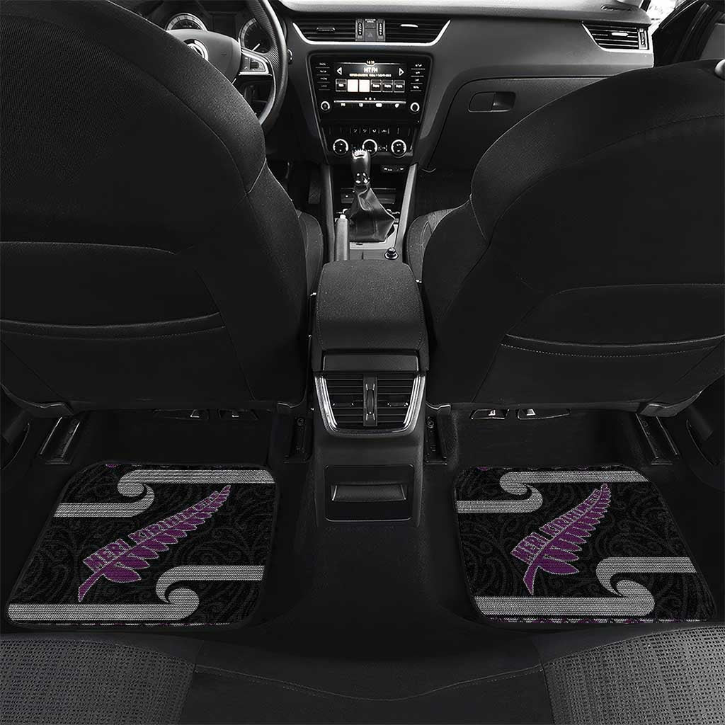 New Zealand Christmas Car Mats Meri Kirihimete Silver Fern Knit Style Purple Color LT03 Set 2pcs - Back Purple - Polynesian Pride