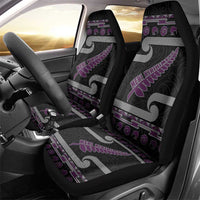 New Zealand Christmas Car Seat Cover Meri Kirihimete Silver Fern Knit Style Purple Color LT03 - Polynesian Pride