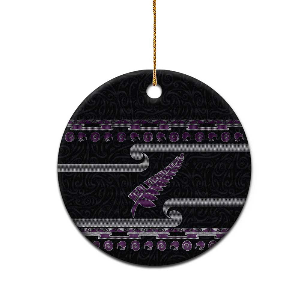 New Zealand Christmas Ceramic Ornament Meri Kirihimete Silver Fern Knit Style Purple Color LT03 - Polynesian Pride