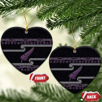New Zealand Christmas Ceramic Ornament Meri Kirihimete Silver Fern Knit Style Purple Color LT03 Heart Purple - Polynesian Pride