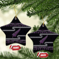 New Zealand Christmas Ceramic Ornament Meri Kirihimete Silver Fern Knit Style Purple Color LT03 Star Purple - Polynesian Pride
