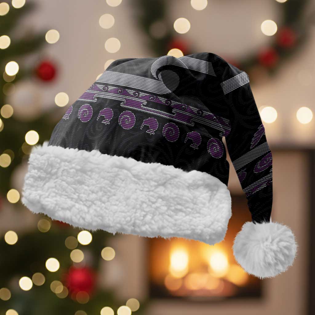 New Zealand Christmas Santa Hat Meri Kirihimete Silver Fern Knit Style Purple Color - Polynesian Pride