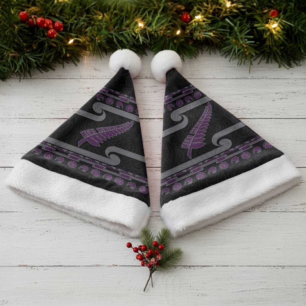 New Zealand Christmas Santa Hat Meri Kirihimete Silver Fern Knit Style Purple Color LT03 - Polynesian Pride