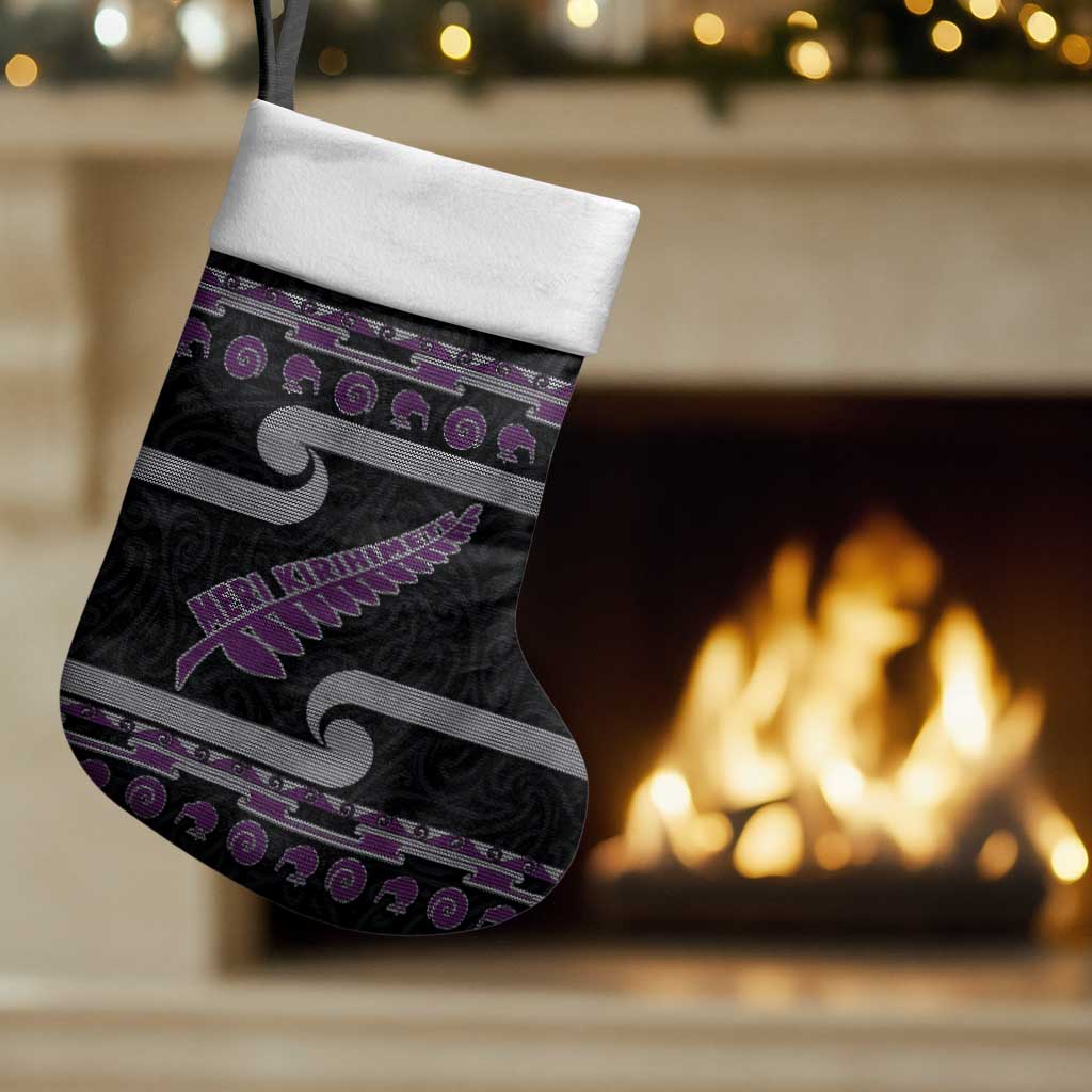 New Zealand Christmas Stocking Meri Kirihimete Silver Fern Knit Style Purple Color LT03 Set of 2 Purple - Polynesian Pride