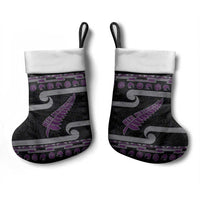 New Zealand Christmas Stocking Meri Kirihimete Silver Fern Knit Style Purple Color LT03 - Polynesian Pride