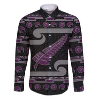 New Zealand Christmas Family Matching Long Sleeve Bodycon Dress and Hawaiian Shirt Meri Kirihimete Silver Fern Knit Style Purple Color LT03 Dad's Shirt - Long Sleeve Purple - Polynesian Pride