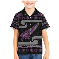 New Zealand Christmas Family Matching Mermaid Dress and Hawaiian Shirt Meri Kirihimete Silver Fern Knit Style Purple Color LT03 Son's Shirt Purple - Polynesian Pride