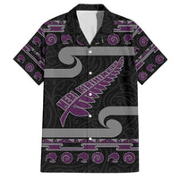 New Zealand Christmas Family Matching Off Shoulder Maxi Dress and Hawaiian Shirt Meri Kirihimete Silver Fern Knit Style Purple Color LT03 Dad's Shirt - Short Sleeve Purple - Polynesian Pride