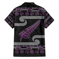 New Zealand Christmas Family Matching Off Shoulder Short Dress and Hawaiian Shirt Meri Kirihimete Silver Fern Knit Style Purple Color LT03 - Polynesian Pride