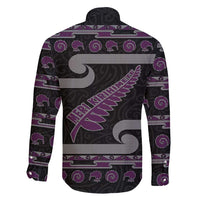 New Zealand Christmas Family Matching Short Sleeve Bodycon Dress and Hawaiian Shirt Meri Kirihimete Silver Fern Knit Style Purple Color LT03 - Polynesian Pride