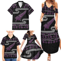 New Zealand Christmas Family Matching Summer Maxi Dress and Hawaiian Shirt Meri Kirihimete Silver Fern Knit Style Purple Color LT03 - Polynesian Pride