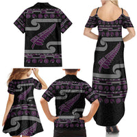 New Zealand Christmas Family Matching Summer Maxi Dress and Hawaiian Shirt Meri Kirihimete Silver Fern Knit Style Purple Color LT03 - Polynesian Pride