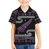 New Zealand Christmas Family Matching Summer Maxi Dress and Hawaiian Shirt Meri Kirihimete Silver Fern Knit Style Purple Color LT03 Son's Shirt Purple - Polynesian Pride