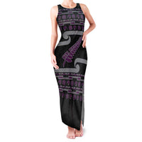 New Zealand Christmas Family Matching Tank Maxi Dress and Hawaiian Shirt Meri Kirihimete Silver Fern Knit Style Purple Color LT03 Mom's Dress Purple - Polynesian Pride