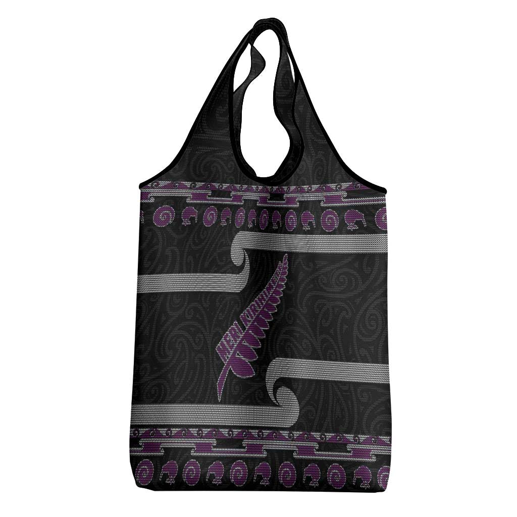 New Zealand Christmas Grocery Bag Meri Kirihimete Silver Fern Knit Style Purple Color LT03 - Polynesian Pride