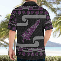 New Zealand Christmas Hawaiian Shirt Meri Kirihimete Silver Fern Knit Style Purple Color LT03 - Polynesian Pride