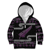 New Zealand Christmas Kid Hoodie Meri Kirihimete Silver Fern Knit Style Purple Color LT03 Zip Hoodie Purple - Polynesian Pride