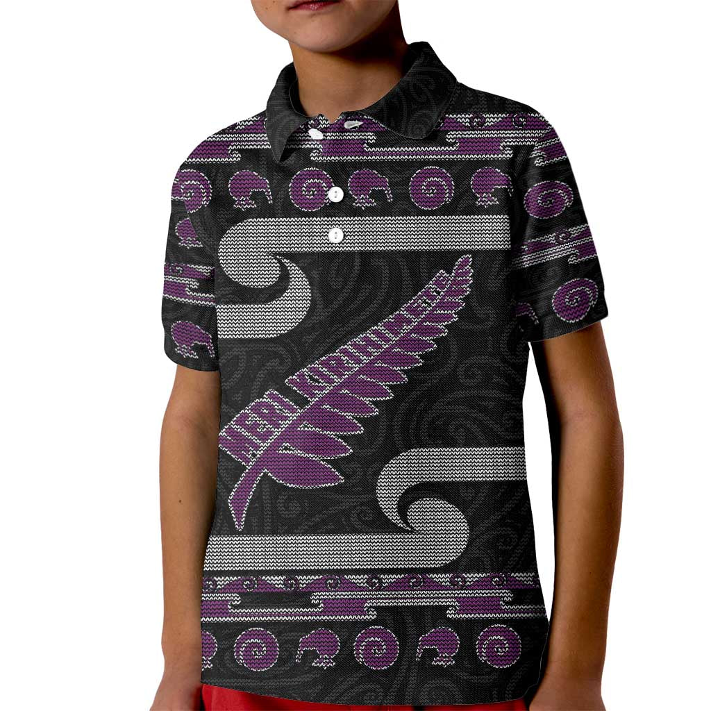 New Zealand Christmas Kid Polo Shirt Meri Kirihimete Silver Fern Knit Style Purple Color LT03 Kid Purple - Polynesian Pride