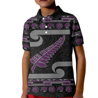 New Zealand Christmas Kid Polo Shirt Meri Kirihimete Silver Fern Knit Style Purple Color LT03 Kid Purple - Polynesian Pride
