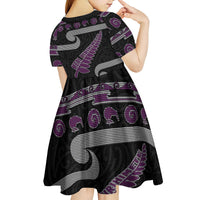 New Zealand Christmas Kid Short Sleeve Dress Meri Kirihimete Silver Fern Knit Style Purple Color LT03 - Polynesian Pride