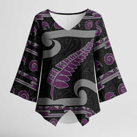 New Zealand Christmas Kimono Sleeve Blouse Meri Kirihimete Silver Fern Knit Style Purple Color LT03 Female Purple - Polynesian Pride