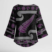 New Zealand Christmas Kimono Sleeve Blouse Meri Kirihimete Silver Fern Knit Style Purple Color LT03 - Polynesian Pride