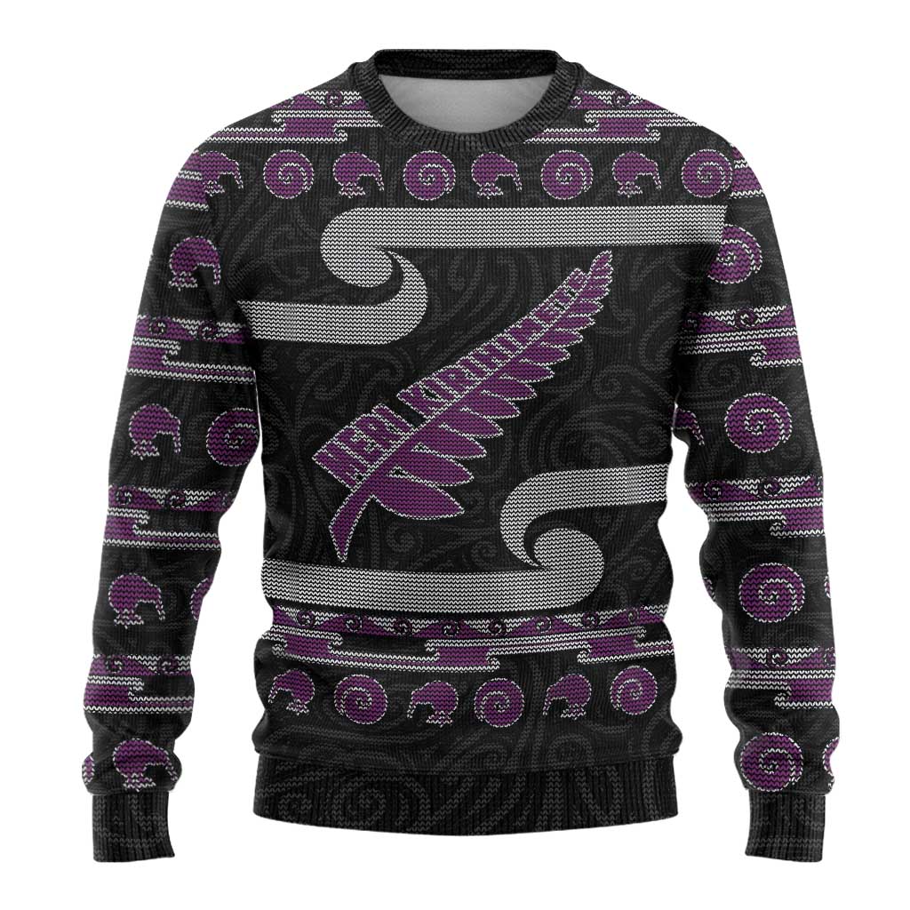 New Zealand Christmas Ugly Christmas Sweater Meri Kirihimete Silver Fern Knit Style Purple Color LT03 - Polynesian Pride