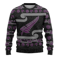 New Zealand Christmas Ugly Christmas Sweater Meri Kirihimete Silver Fern Knit Style Purple Color LT03 - Polynesian Pride