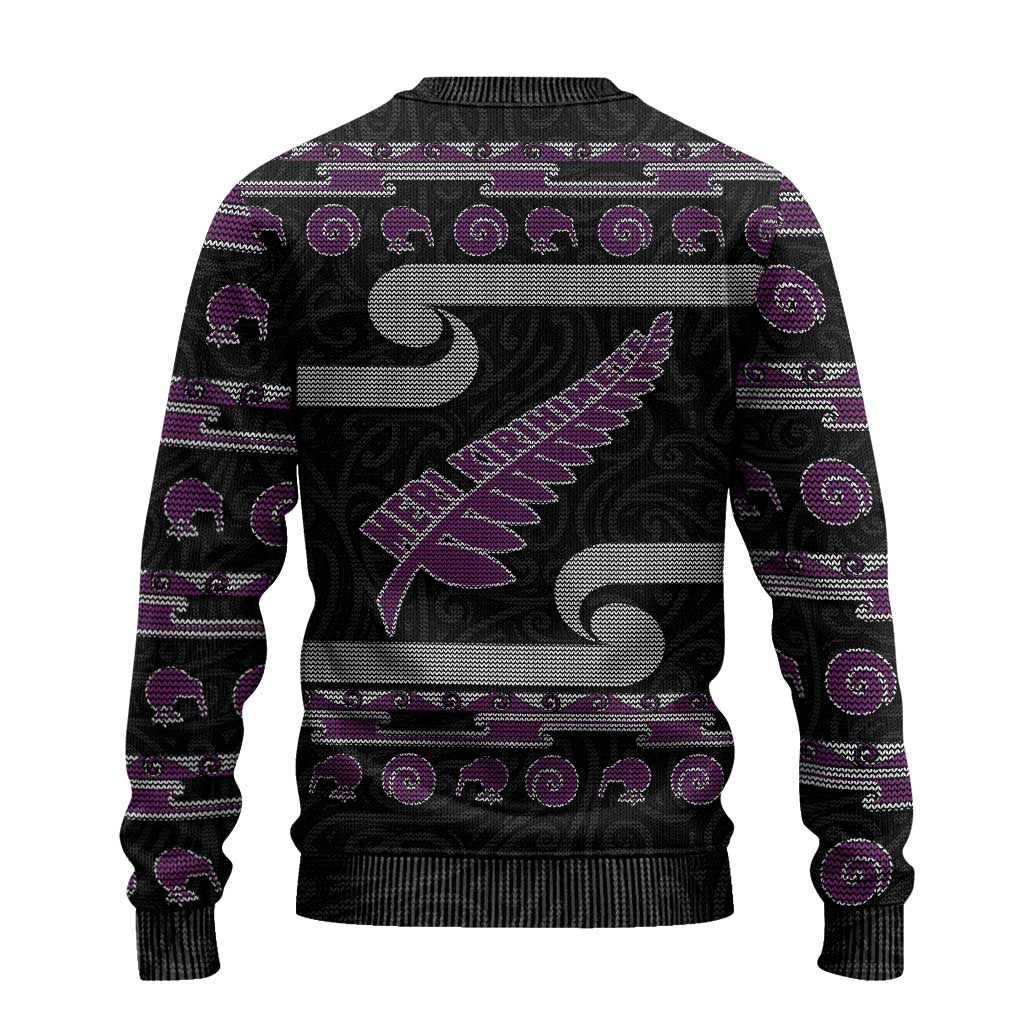 New Zealand Christmas Ugly Christmas Sweater Meri Kirihimete Silver Fern Knit Style Purple Color LT03 - Polynesian Pride