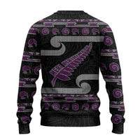 New Zealand Christmas Ugly Christmas Sweater Meri Kirihimete Silver Fern Knit Style Purple Color LT03 - Polynesian Pride
