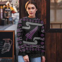 New Zealand Christmas Ugly Christmas Sweater Meri Kirihimete Silver Fern Knit Style Purple Color LT03 - Polynesian Pride