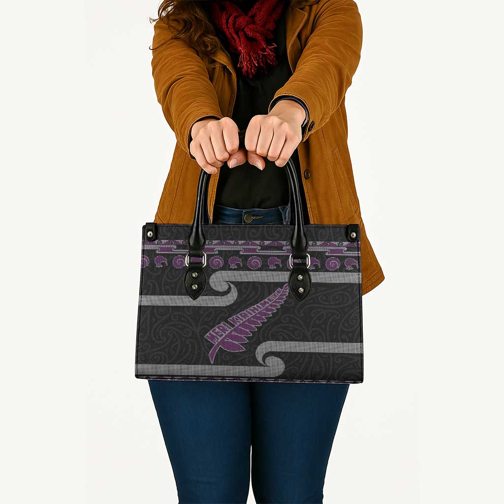 New Zealand Christmas Leather Bag Meri Kirihimete Silver Fern Knit Style Purple Color LT03 - Polynesian Pride