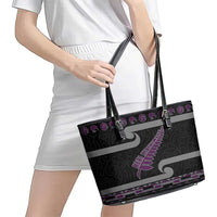 New Zealand Christmas Leather Tote Bag Meri Kirihimete Silver Fern Knit Style Purple Color LT03 - Polynesian Pride