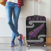 New Zealand Christmas Luggage Cover Meri Kirihimete Silver Fern Knit Style Purple Color LT03 - Polynesian Pride