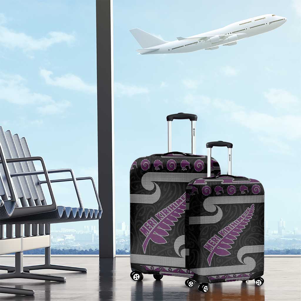 New Zealand Christmas Luggage Cover Meri Kirihimete Silver Fern Knit Style Purple Color LT03 - Polynesian Pride
