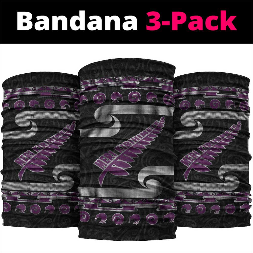 New Zealand Christmas Neck Gaiter Meri Kirihimete Silver Fern Knit Style Purple Color - Polynesian Pride