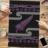 New Zealand Christmas Puzzle Meri Kirihimete Silver Fern Knit Style Purple Color - Polynesian Pride
