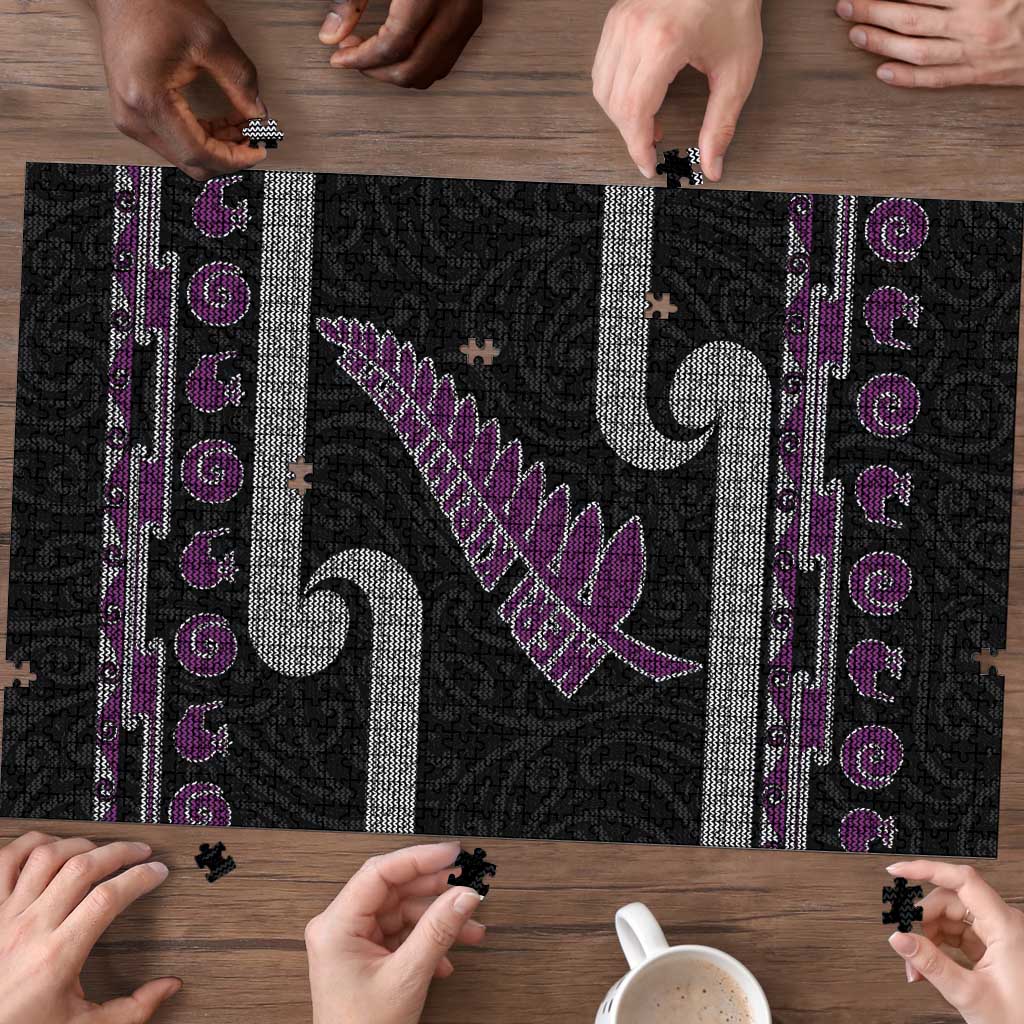 New Zealand Christmas Puzzle Meri Kirihimete Silver Fern Knit Style Purple Color - Polynesian Pride
