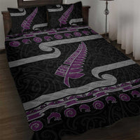 New Zealand Christmas Quilt Bed Set Meri Kirihimete Silver Fern Knit Style Purple Color LT03 Purple - Polynesian Pride