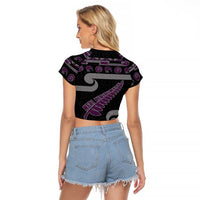 New Zealand Christmas Raglan Cropped T Shirt Meri Kirihimete Silver Fern Knit Style Purple Color LT03 - Polynesian Pride