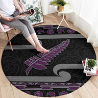 New Zealand Christmas Round Carpet Meri Kirihimete Silver Fern Knit Style Purple Color LT03 - Polynesian Pride