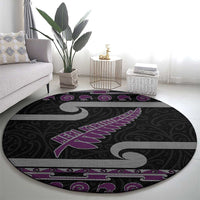 New Zealand Christmas Round Carpet Meri Kirihimete Silver Fern Knit Style Purple Color LT03 - Polynesian Pride