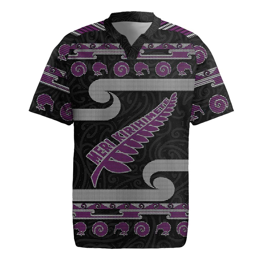 New Zealand Christmas Rugby Jersey Meri Kirihimete Silver Fern Knit Style Purple Color LT03 Purple - Polynesian Pride
