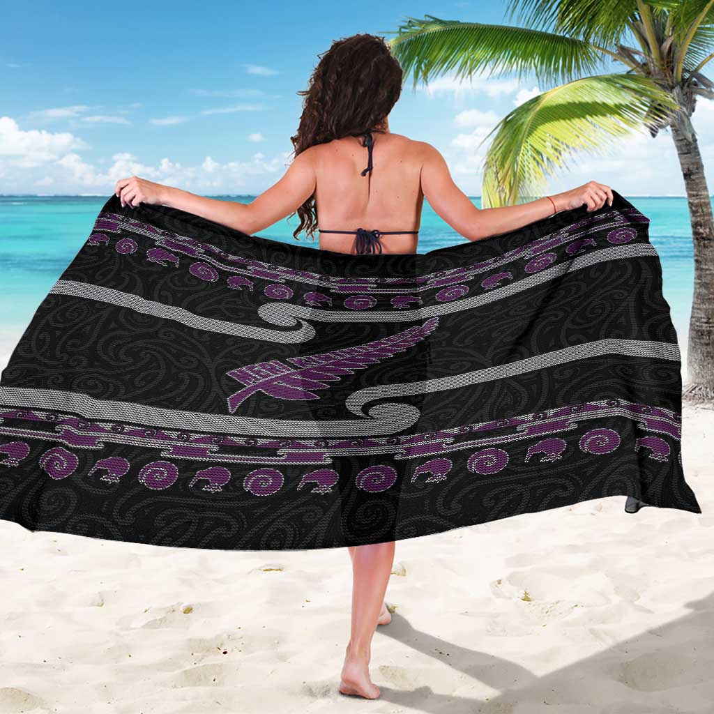 New Zealand Christmas Sarong Meri Kirihimete Silver Fern Knit Style Purple Color LT03 - Polynesian Pride