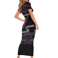 New Zealand Christmas Short Sleeve Bodycon Dress Meri Kirihimete Silver Fern Knit Style Purple Color LT03 - Polynesian Pride
