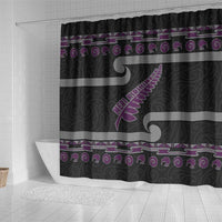 New Zealand Christmas Shower Curtain Meri Kirihimete Silver Fern Knit Style Purple Color LT03 - Polynesian Pride